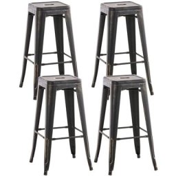Lot de 4 tabourets de bar en métal empilables Joshua noir/or