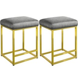 2 tabourets de Bar rembourrés en Similicuir et métal de 60 cm carrés avec Repose-Pieds pour Cuisine