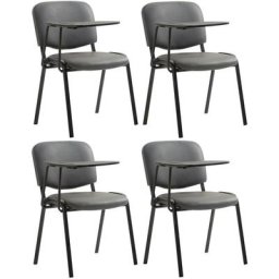 Lot de 4 Chaises Ken en similicuir avec tablette rabattable gris