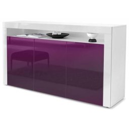 Vladon Buffet Commode Dressoir Crédence Valencia Blanc, haute brillance & tons naturels - Mûre