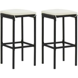 Hommoo - Tabourets de bar avec coussins 2 pcs Noir Resine tressee