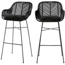 Lot de 2 tabourets de bar en rotin 76cm - Nunuhai - Couleur - Noir Drawer