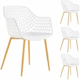 Lot de 4 chaises lucia pour salle à mange design retro avec accoudoirs, coque en plastique blanc et