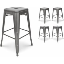 Kosmi - Lot de 4 tabourets de bar en métal brut aspect galvanisé style industriel - Hauteur 66 cm