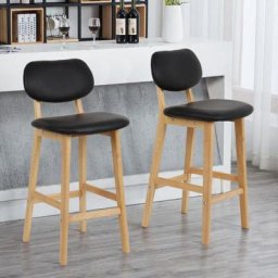 Skecten - Tabouret de Bar Lot de 2, Tabouret de Cuisine Design en Cuir Artificiel et Bois, Noir