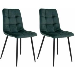 Altobuy - strib - Lot de 2 Chaises Velours Vert Foncé et Piétement Acier - Vert