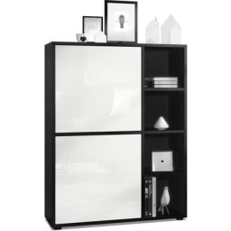 Buffet haut Armoire Cabinet Commode Cuba Noir mat - haute brillance - Portes en Blanc laqué haute