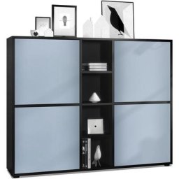 Buffet haut Armoire Cabinet Commode Cuba V3 Noir mat - haute brillance - Portes en Denim mat sans
