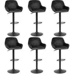 Lot de 6 tabourets de bar HALOYO tissu noir Métal noir mat Tabouret de bar tissu