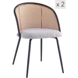Nordlys - Lot de 2 Chaises de Salle a Manger Industrielles Metal Cannage Rotin Tissu - Gris
