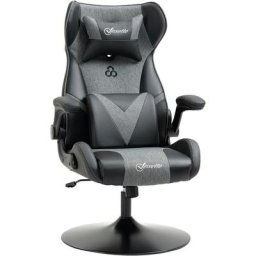 Fauteuil gaming base ronde métal pivotante 360° hauteur réglable tétière coussin lombaires