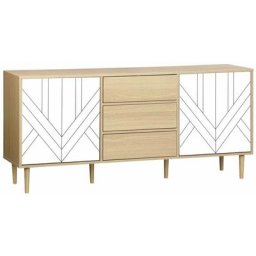 Alice's Garden - Buffet de rangement décor bois et blanc - Mika - 2 niveaux, 2 portes, 3 tiroirs, l