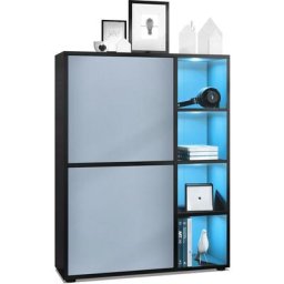 Buffet haut Armoire Cabinet Commode Cuba Noir mat - haute brillance - Portes en Denim mat avec