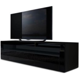 Armoire basse Meuble tv Valencia en Noir mat - haute brillance & tons naturels - Noir haute
