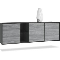 Vladon Buffet Commode Dressoir Crédence LED Cuba Noir mat - Haute brillance - Portes en