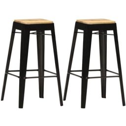 Tabourets de bar lot de 2 noir bois de manguier massif vidaXL - Noir