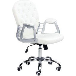 Beliani - Chaise de Bureau à Roulettes en Cuir pu Blanc avec Dossier Capitonné et Aspect Luxueux et
