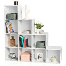 Idmarket - Meuble de rangement en escalier liam 4 niveaux bois blanc + fond blanc - Blanc