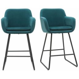 Miliboo - Tabourets de bar en velours bleu pétrole H65 cm (lot de 2) amika - Bleu canard