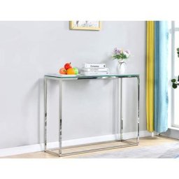 Table Console, Table de Canapé en Verre Trempé Table d'Entrée Moderne avec Cadre Métallique pour le