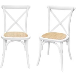 Alice's Garden - Lot de 2 chaises de bistrot en bois d'hévéa blanc, vintage, assise en rotin,