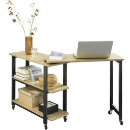 FWT83-N Table d'appoint Rotative, Bout de Canapé à roulettes, Table Console Mobile avec 2 étagères