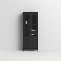 Vitrine salon 199 cm noir mat avec deux portes et trois tiroirs noir