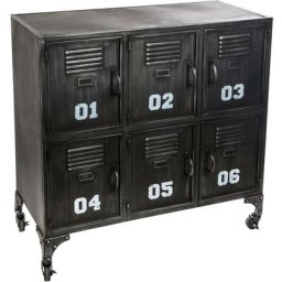 Meuble buffet 6 portes en métal - Noir - l 90 x p 35 x h 88,5 cm - Collection So rétro - Livraison