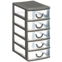Rangement tour plastique 5 tiroirs petit modèle - 5 five simply smart - Transparent et gris