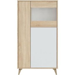 Vitrine salon 142 cm Alabama Blanc mat et Chêne avec trois portes chêne et blanc