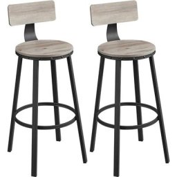 Vasagle Lot de 2, Chaises de Bar, Tabourets Hauts, avec Dossier, Siège de Cuisine, Cadre en Acier,