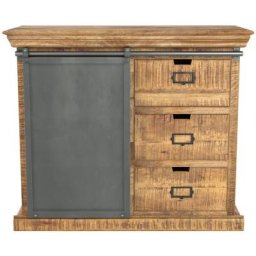 Petit buffet en bois et métal 1 porte 3 tiroirs - Tabuk - Marron