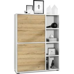 Buffet haut Armoire Cabinet Commode Cuba Blanc mat - haute brillance - Portes en Chêne Nature sans