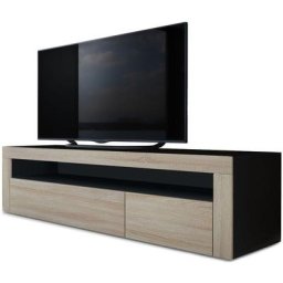 Vladon - Armoire basse Meuble tv Valencia en Noir mat - haute brillance & tons naturels - Chêne