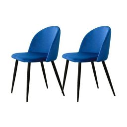 Lot de 2 fauteuils rembourrés en velours avec pieds en métal noir pour salle à manger, salon, Bleu