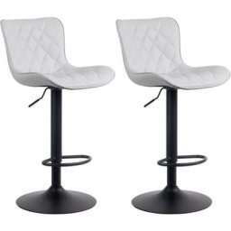 CLP - Lot de 2 Tabourets de bar Emma Pied Métal Hauteur Réglable Pivotant blanc Similicuir