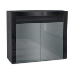 Commode Armoire Dressoir Crédence Valencia Noir, haute brillance & tons naturels - Gris haute
