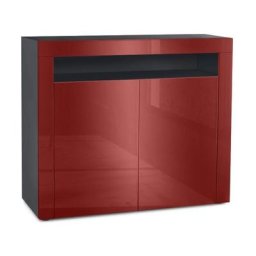 Commode Armoire Dressoir Crédence Valencia Noir, haute brillance & tons naturels - Bordeaux /