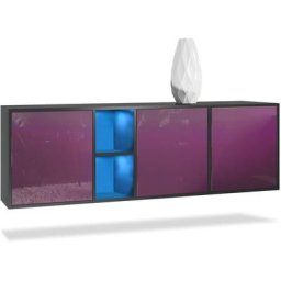 Buffet Commode Dressoir Crédence led Cuba Noir mat - Haute brillance - Portes en Mûre laqué haute