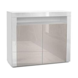 Commode Buffet Armoire Valencia en Blanc mat - haute brillance et tons naturels - Gris sable haute