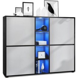 Buffet haut Armoire Cabinet Commode Cuba V3 Noir mat - haute brillance - Portes en Gris clair