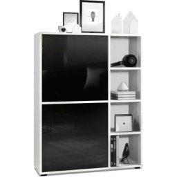 Vladon Buffet haut Armoire Cabinet Commode Cuba Blanc mat - haute brillance - Portes en Noir laqué