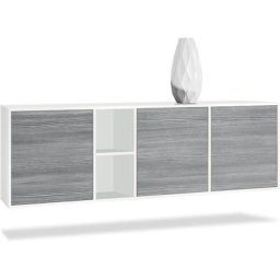 Buffet Commode Dressoir Crédence led Cuba Blanc mat - Haute brillance - Portes en Avola-anthracite
