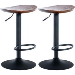 CLP - Lot de 2 Tabourets de bar Skelde avec assise en bois Pied en Métal Noyer