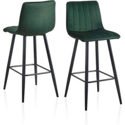 Lot de 2 tabourets de Bar avec siège rembourré en Velours avec Dossier et Repose-Pieds en métal et