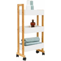 Dunedesign - Desserte à Roulette Bambou - 38x20x80 Chariot en Bois - Cuisine Salle de Bain wc