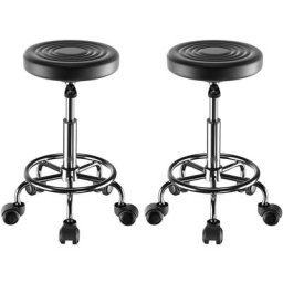 Tonghua - Lot de 2 Tabouret rond avec tabouret de bar rotatif Lines Noir - Tabourets de Bureau Noir