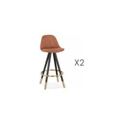 Lot de 2 chaises de bar H65 cm marron pieds noirs dorés - circos