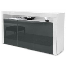 Buffet Commode Dressoir Crédence Valencia Blanc, haute brillance & tons naturels - Gris haute