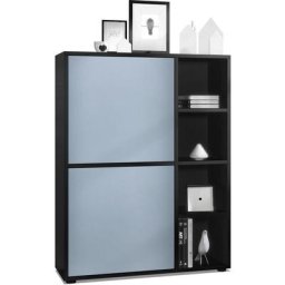 Vladon Buffet haut Armoire Cabinet Commode Cuba Noir mat - haute brillance - Portes en Denim mat